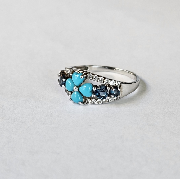 Genuine Sleeping Beauty Turquoise & London Blue Topaz Ring Size 10! - Picture 4 of 5